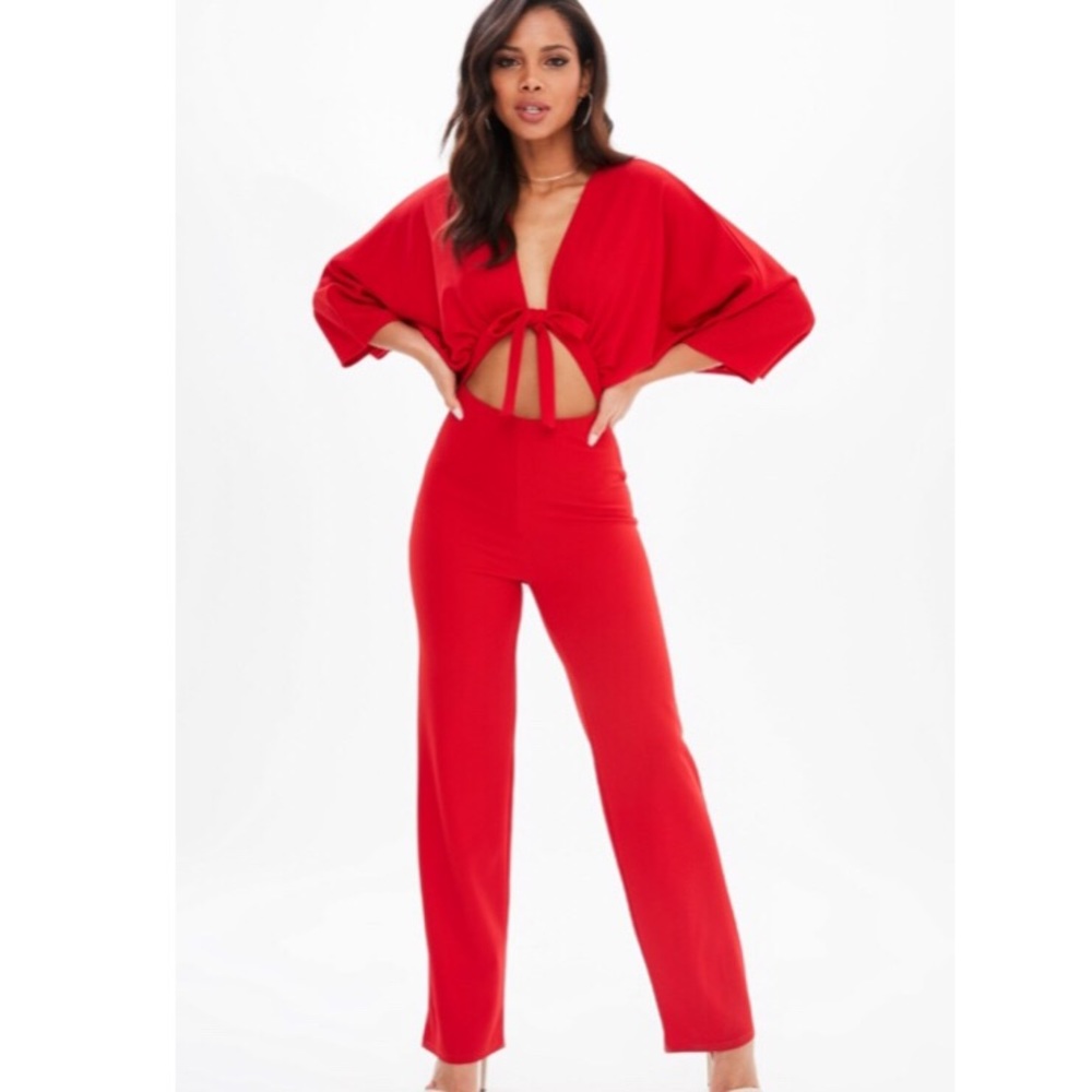 Red Tie-Front Jumpsuit